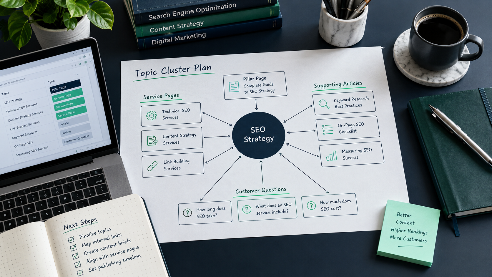 Marketing strategy workspace used to plan priorities and performance