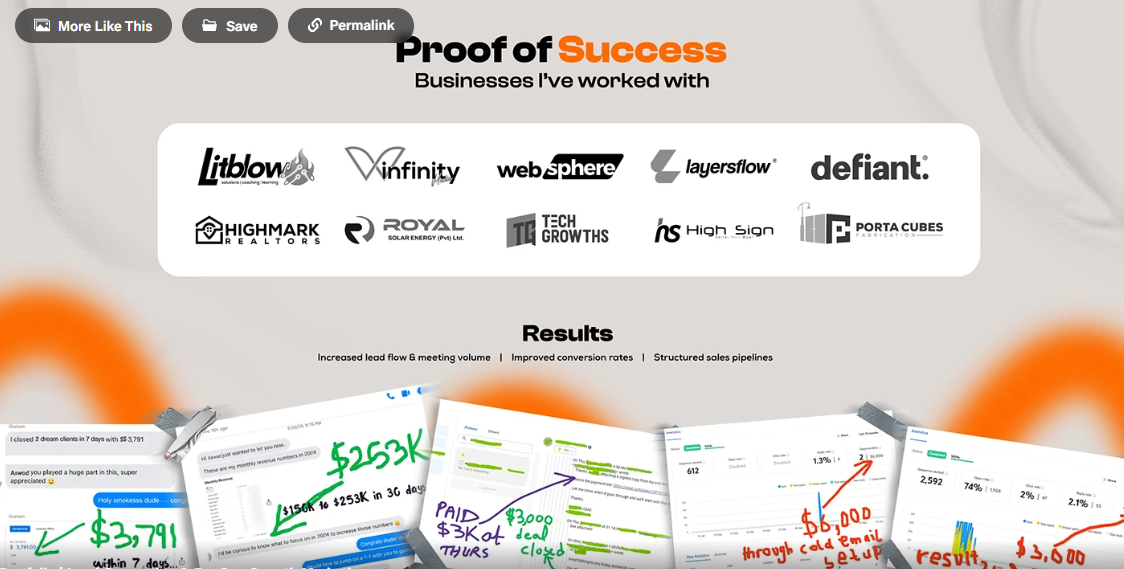 Selected client work and performance evidence